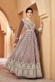 Georgette Embroidered Brown Gown Dress with Dupatta