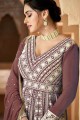Georgette Embroidered Brown Gown Dress with Dupatta