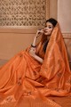 Saree Raw silk in Orange with Weaving