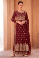 Georgette Embroidered Pakistani Suit in Maroon with Dupatta