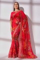 Embroidered,printed,lace border Georgette Saree in Pink
