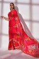 Embroidered,printed,lace border Georgette Saree in Pink