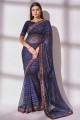 Georgette Blue Saree in Embroidered,printed,lace border