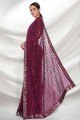 Embroidered Georgette Saree in Wine  with Blouse