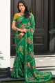 Green Georgette Saree with Printed,lace border