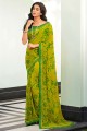 Parrot  Saree in Georgette with Printed,lace border