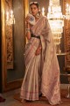 Peach Weaving Saree in Handloom silk