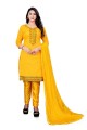 Salwar Kameez in Yellow Cotton with Embroidered