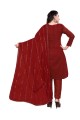 Cotton Salwar Kameez with Embroidered in Maroon