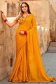 Georgette Saree with Printed,lace border in Yellow
