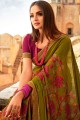 Green Saree with Printed,lace border Georgette