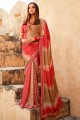 Printed,lace border Georgette Pink Saree with Blouse
