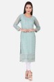 Straight Kurti in Sky blue Georgette with Embroidered