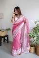 Embroidered Organza Party Wear Saree in Pink with Blouse