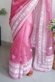 Embroidered Organza Party Wear Saree in Pink with Blouse