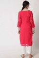 Pink Straight Kurti in Embroidered Georgette