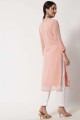 Peach Georgette Straight Kurti with Embroidered
