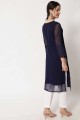 navy Blue Georgette Straight Kurti with Embroidered