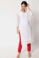White Straight Kurti in Georgette with Embroidered