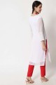 White Straight Kurti in Georgette with Embroidered