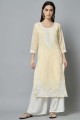 Straight Kurti in Yellow Georgette with Embroidered