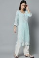 Georgette Embroidered Sky blue Straight Kurti with Dupatta
