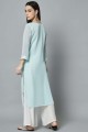 Georgette Embroidered Sky blue Straight Kurti with Dupatta