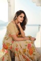 Printed,lace border Georgette Saree in Cream with Blouse