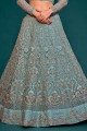 Embroidered Wedding Lehenga Choli in Aqua Soft net