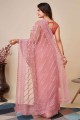 Saree in Pink Soft net with Chikankari,embroidered