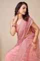 Saree in Pink Soft net with Chikankari,embroidered