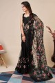 Black Chikankari,thread,embroidered Saree in Soft net