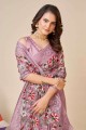 Purple Saree in Chikankari,thread,embroidered Soft net