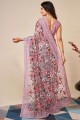 Purple Saree in Chikankari,thread,embroidered Soft net
