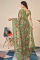 Green Soft net Saree with Chikankari,thread,embroidered
