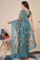 Chikankari,thread,embroidered Soft net Saree in Blue