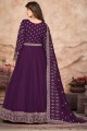 Embroidered Anarkali Suit in Purple Art silk