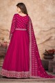Pink  Art silk Anarkali Suit with Embroidered