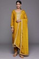 Salwar Kameez in Embroidered  Yellow Viscose