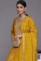 Salwar Kameez in Embroidered  Yellow Viscose