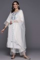 White Salwar Kameez in Viscose with Embroidered