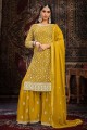Embroidered Sharara Suit in Mustard  Georgette