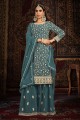Teal  Embroidered Sharara Suit in Georgette