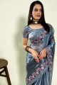 Embroidered Silk Blue Saree
