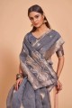 Cotton Grey Saree with  Weaving