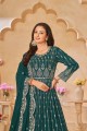 Faux georgette Anarkali Suit in Green with Embroidered