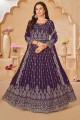 Embroidered Faux georgette Anarkali Suit in Purple
