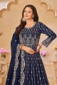 Blue Anarkali Suit with Embroidered Faux georgette