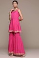 Printed Sharara Suit in Pink Crepe
