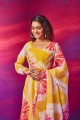 Anarkali Suit in Yellow Organza with Printed